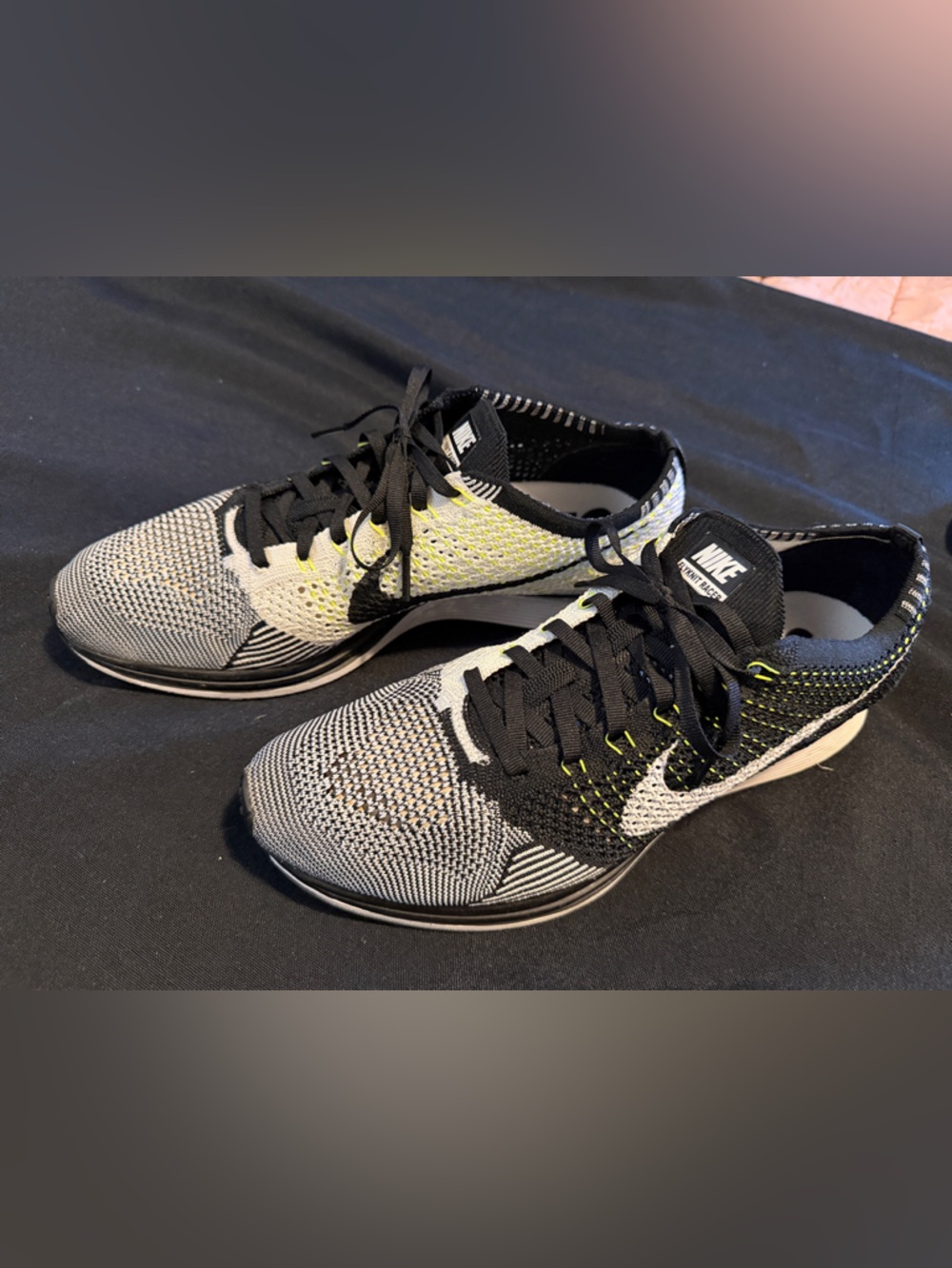 Nike Men’s Flyknit Running Shoes - Black, White & Lime